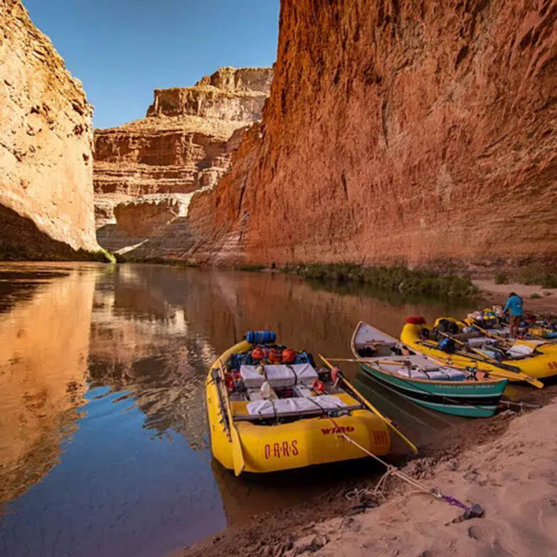 Rafts in the Grand Canyon.