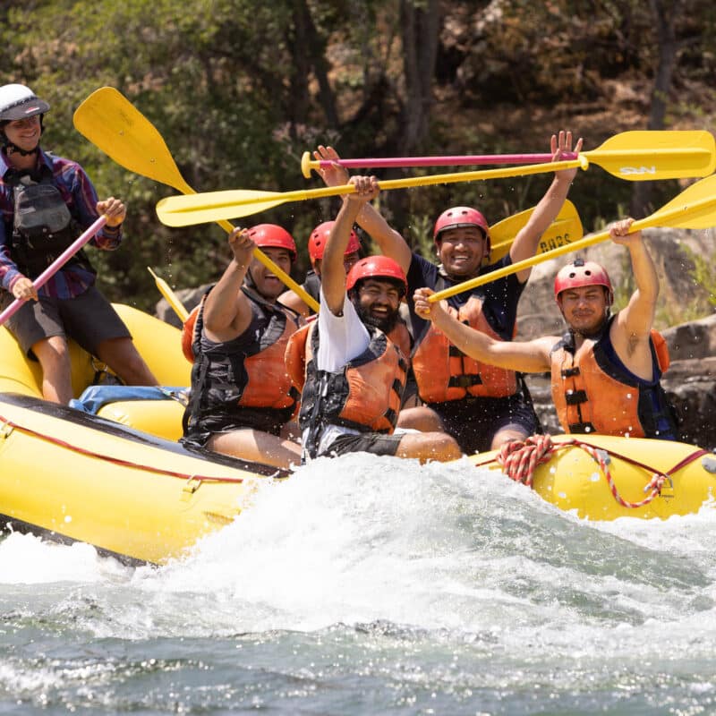 Whitewater rafting group rafting down the South Fork of the American river.