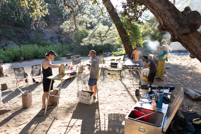 A typical OARS kitchen setup with the dish table in the back. 