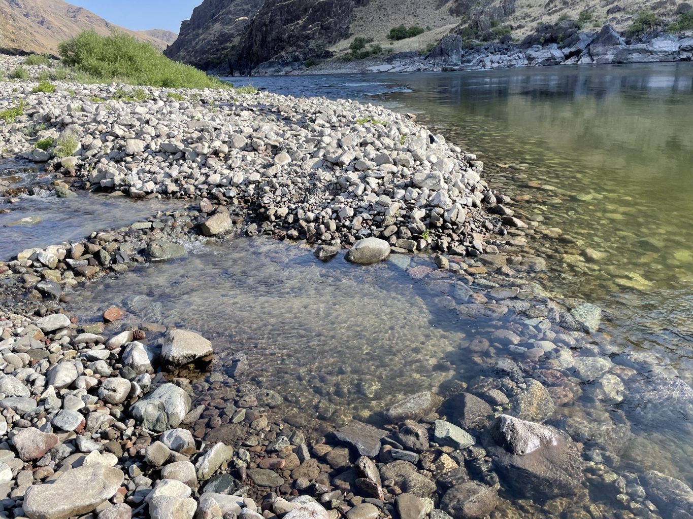 A gravel "hot tub" along a creek near the Snake River