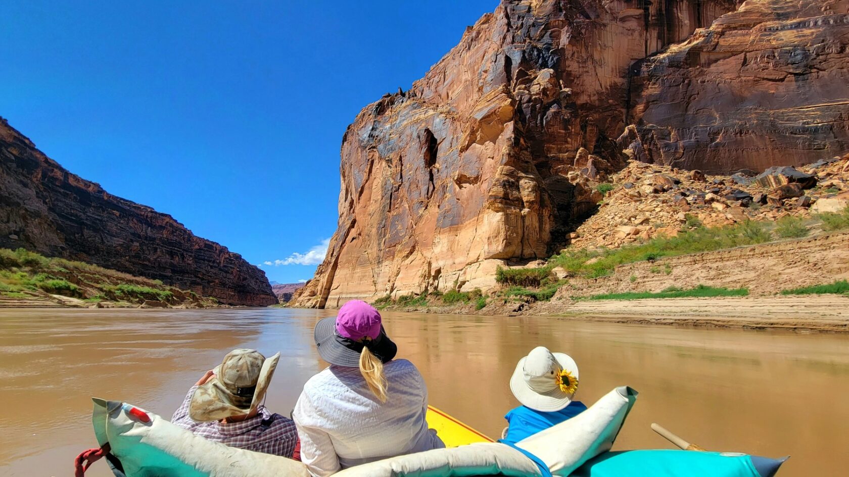 Rafters relaxing on a scenic stretch of the Colorado River