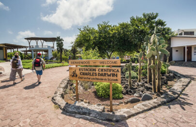 Welcome sign at Charles Darwin Research Center Galapagos