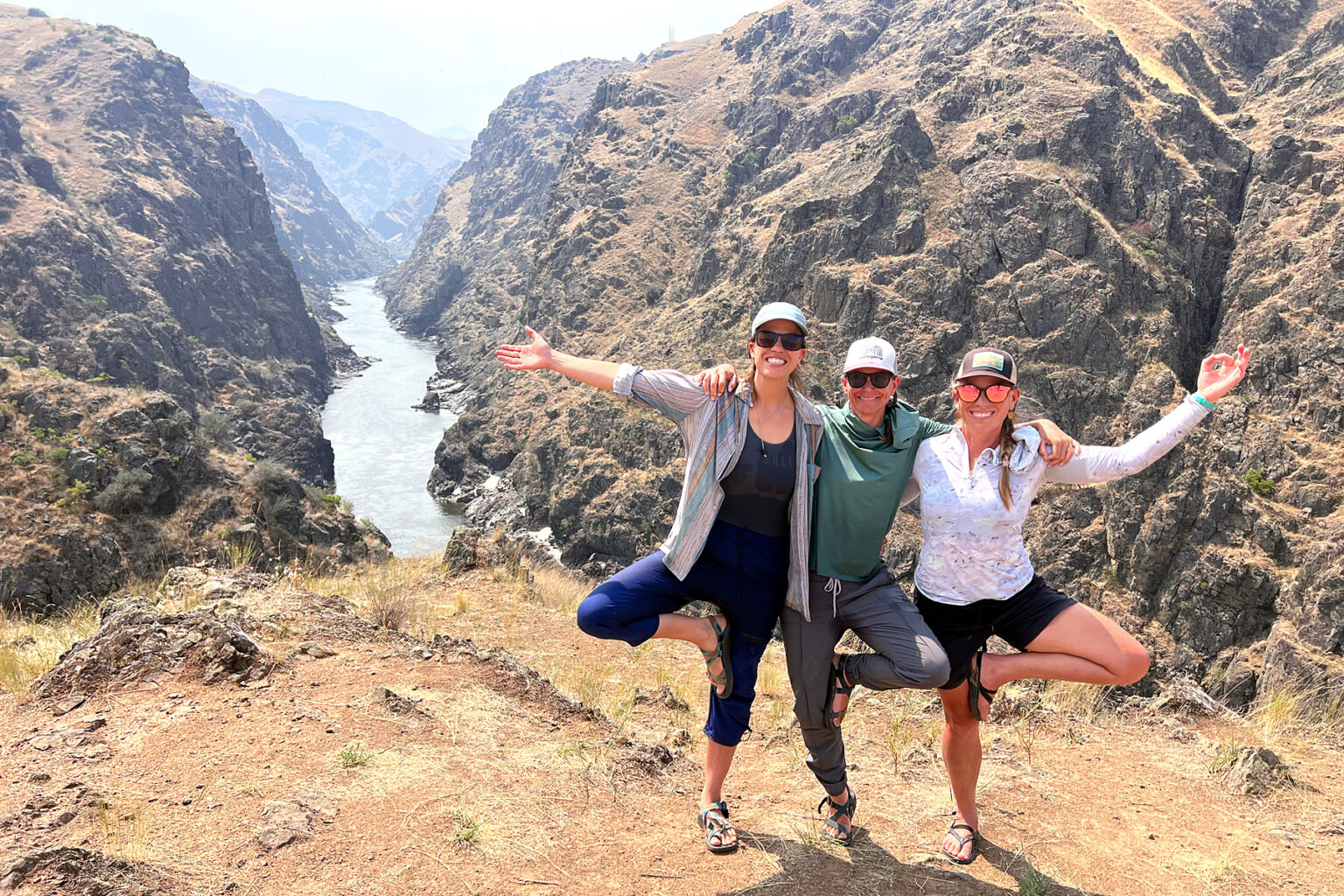 Women posing at a scenic overlook on Idaho's Lower Salmon River