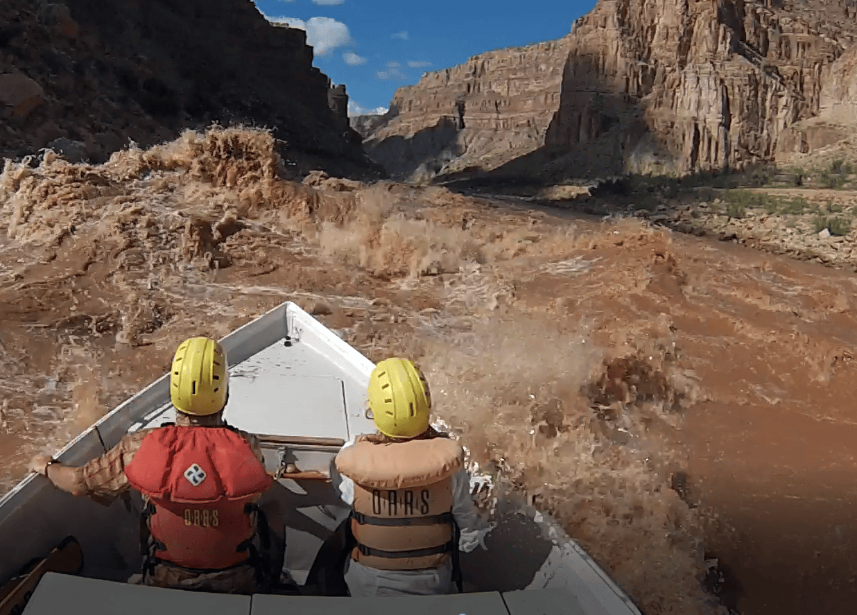 A dory runs Rapid 29, "The Chute", on the Colorado River at high-water.