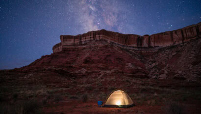 The Milky Way illuminated brightly in Canyonlands National Park.