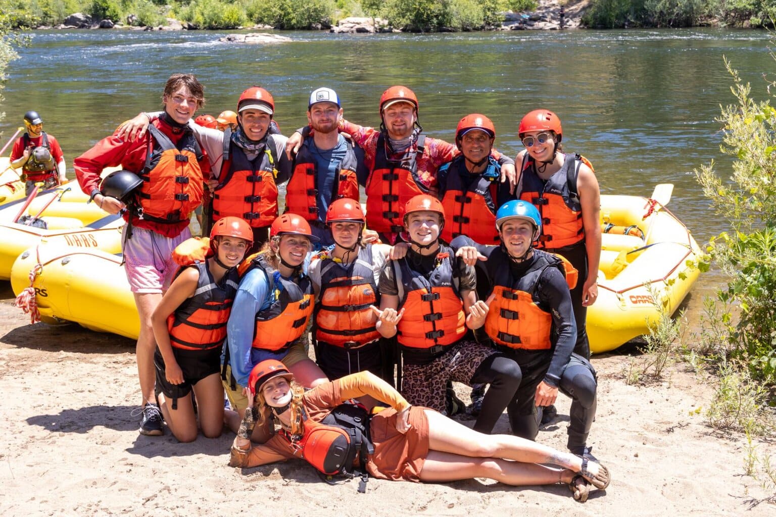 A group of OARS whitewater guide school students on the South Fork of the American River