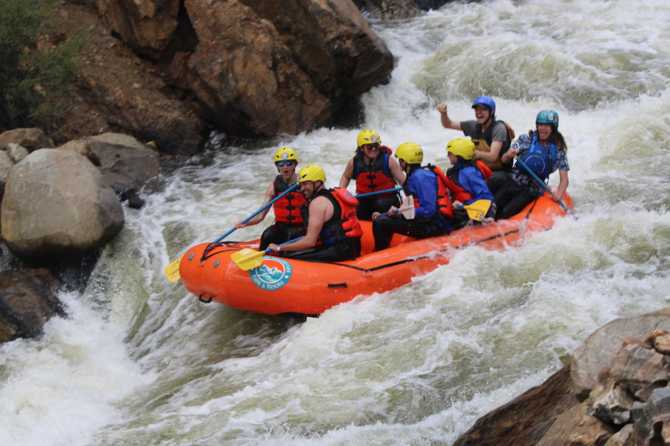 Rafters head into a narrow rapid on Colorado's Clear Creek