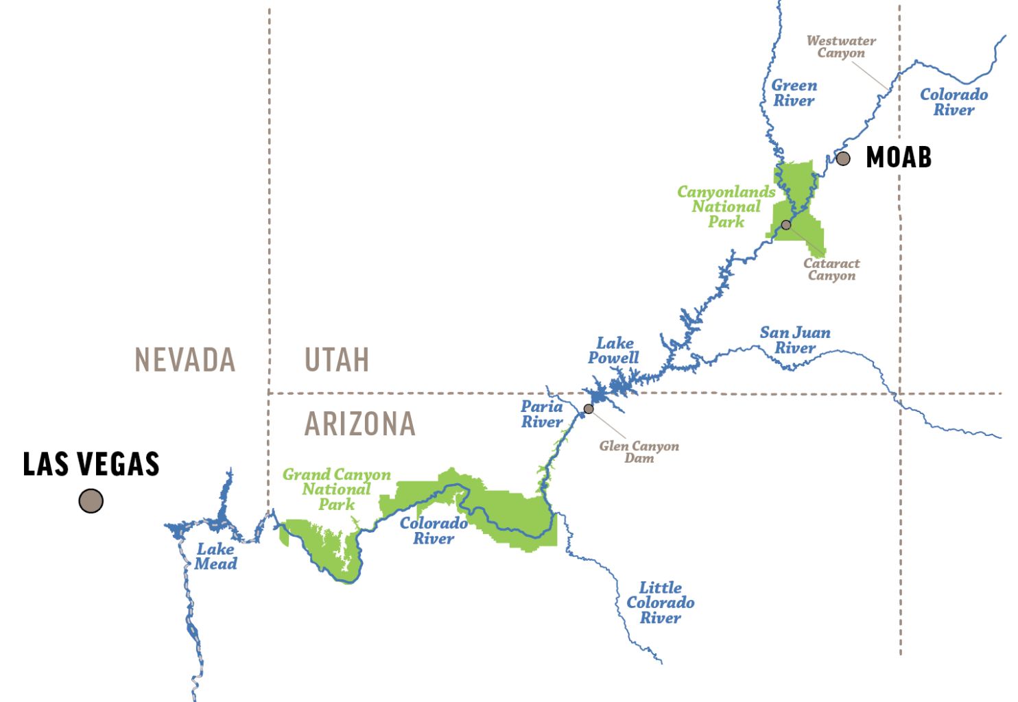 Map of the Colorado River to help illustrate why the Colorado River is brown