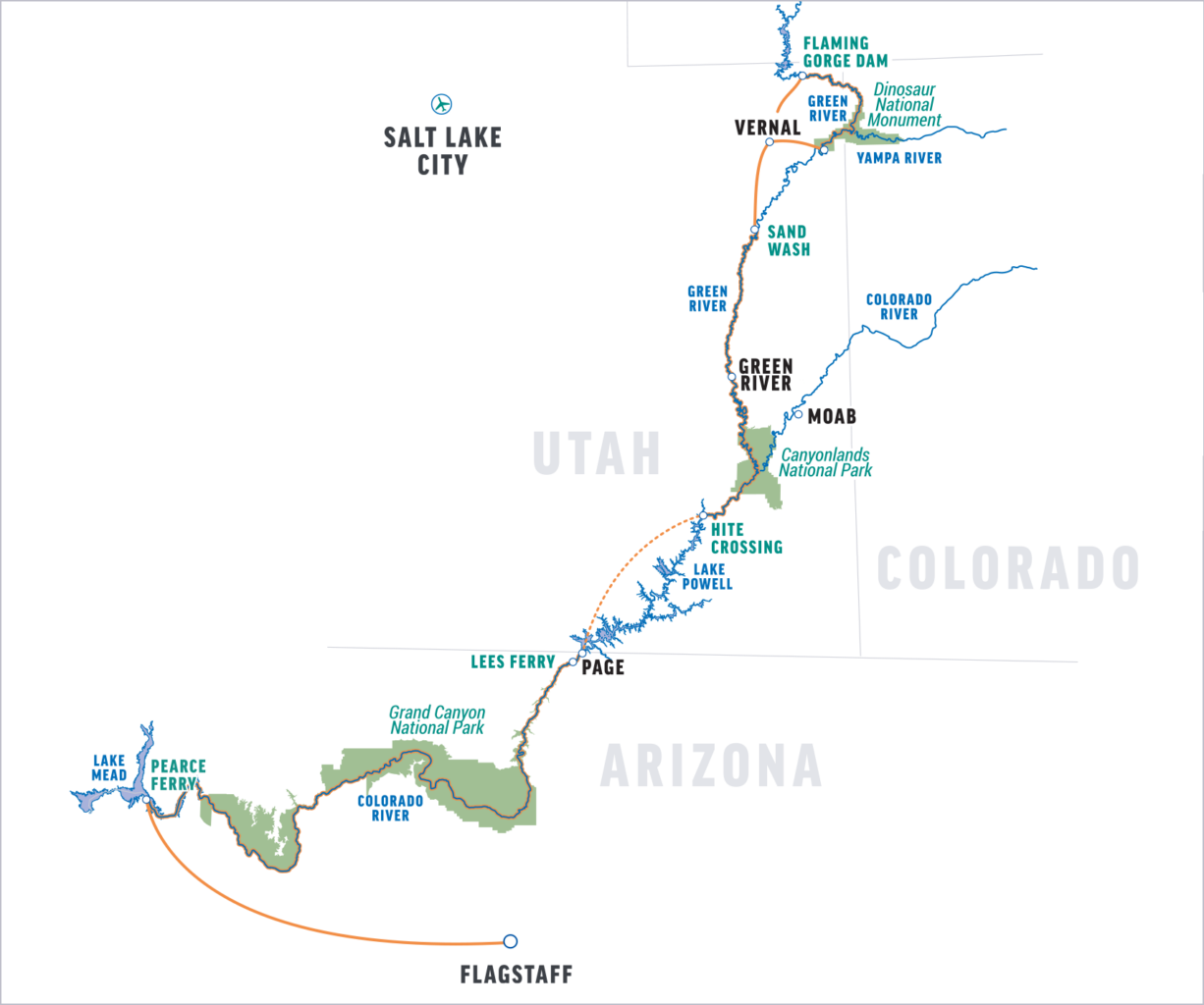 Map of OARS' John Wesley Powell Retrace Expedition