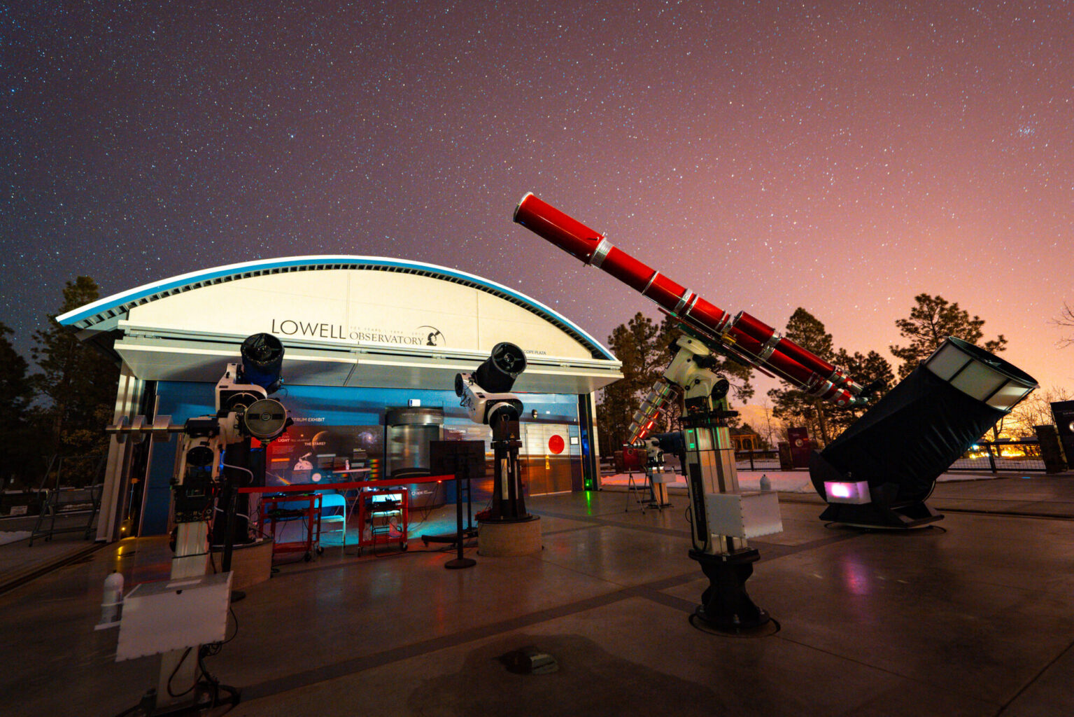Telescopes on the deck of the Lowell Observatory in Flagstaff, Arizona