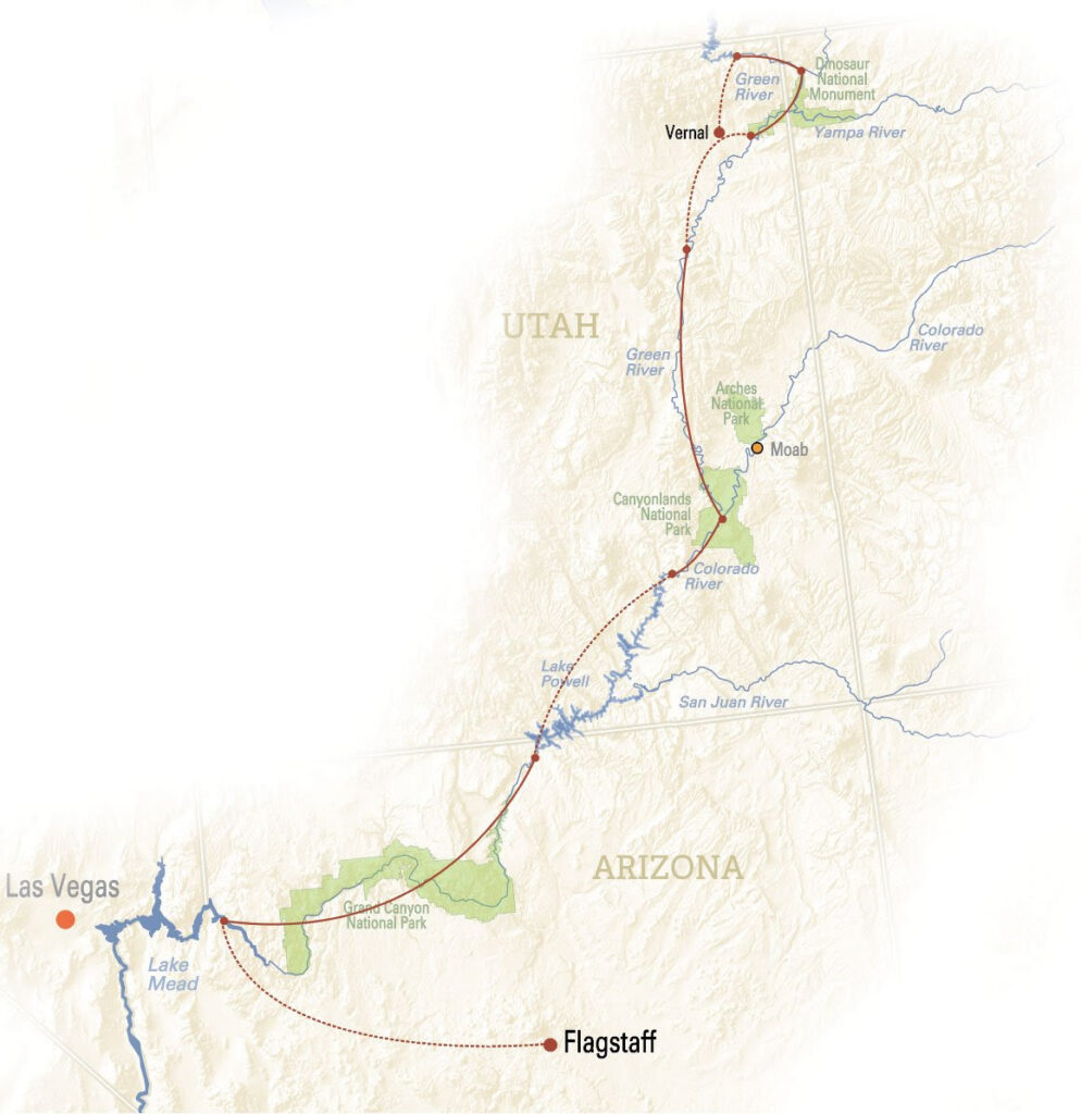 Map of OARS' John Wesley Powell Retrace trip