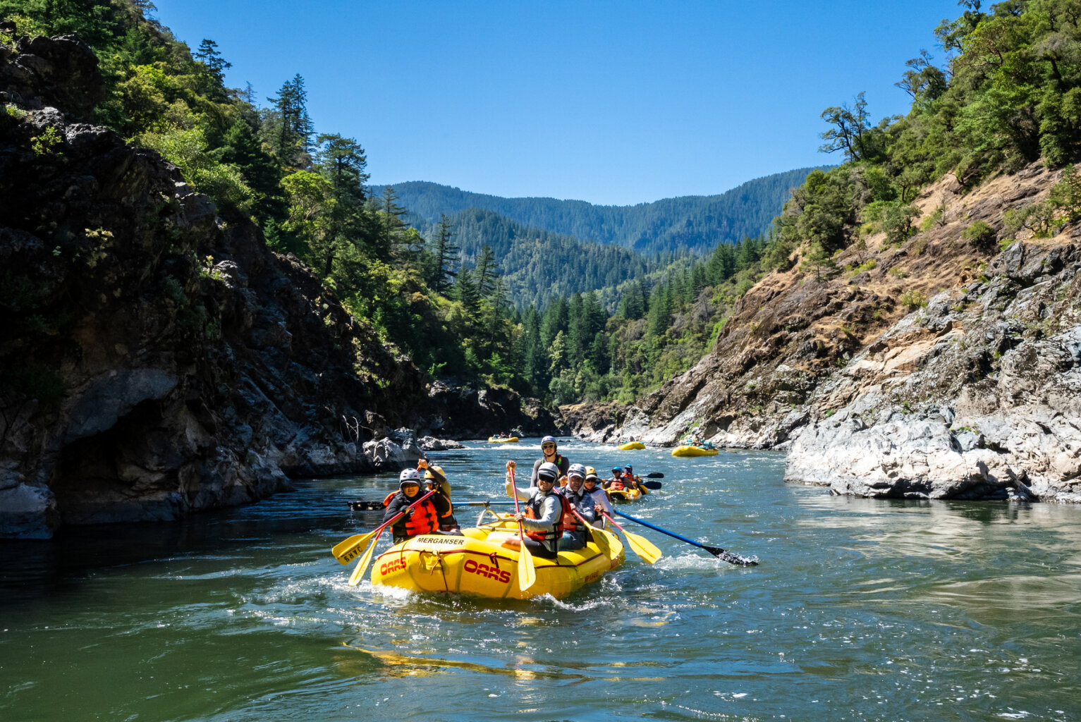 A group of rafters on the Wild & Scenic Rogue River