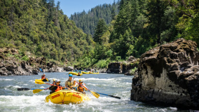 A group of rafters floating down Oregon's Rogue River