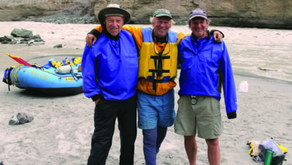The original founders of Sobek on the Zanskar River in India, 2012: George Wendt, Richard Bangs & John Yost