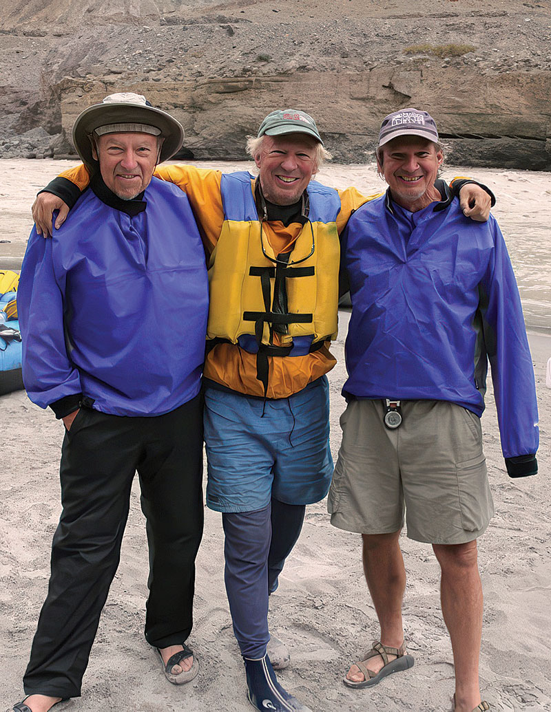 The original founders of Sobek on the Zanskar River in India, 2012: George Wendt, Richard Bangs & John Yost